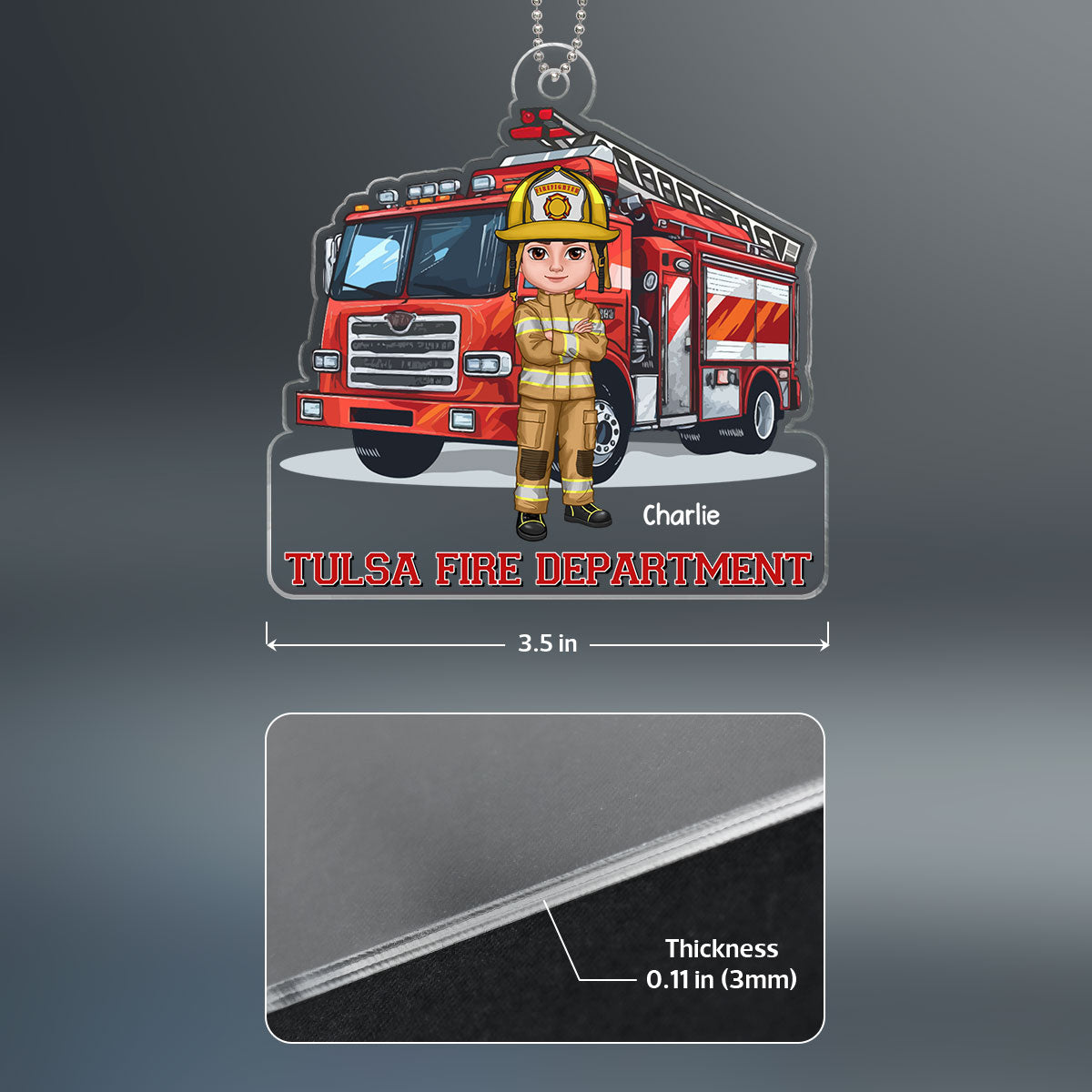 Firefighter Group Squad In Front Of Fire Truck Personalized Acrylic Ornament