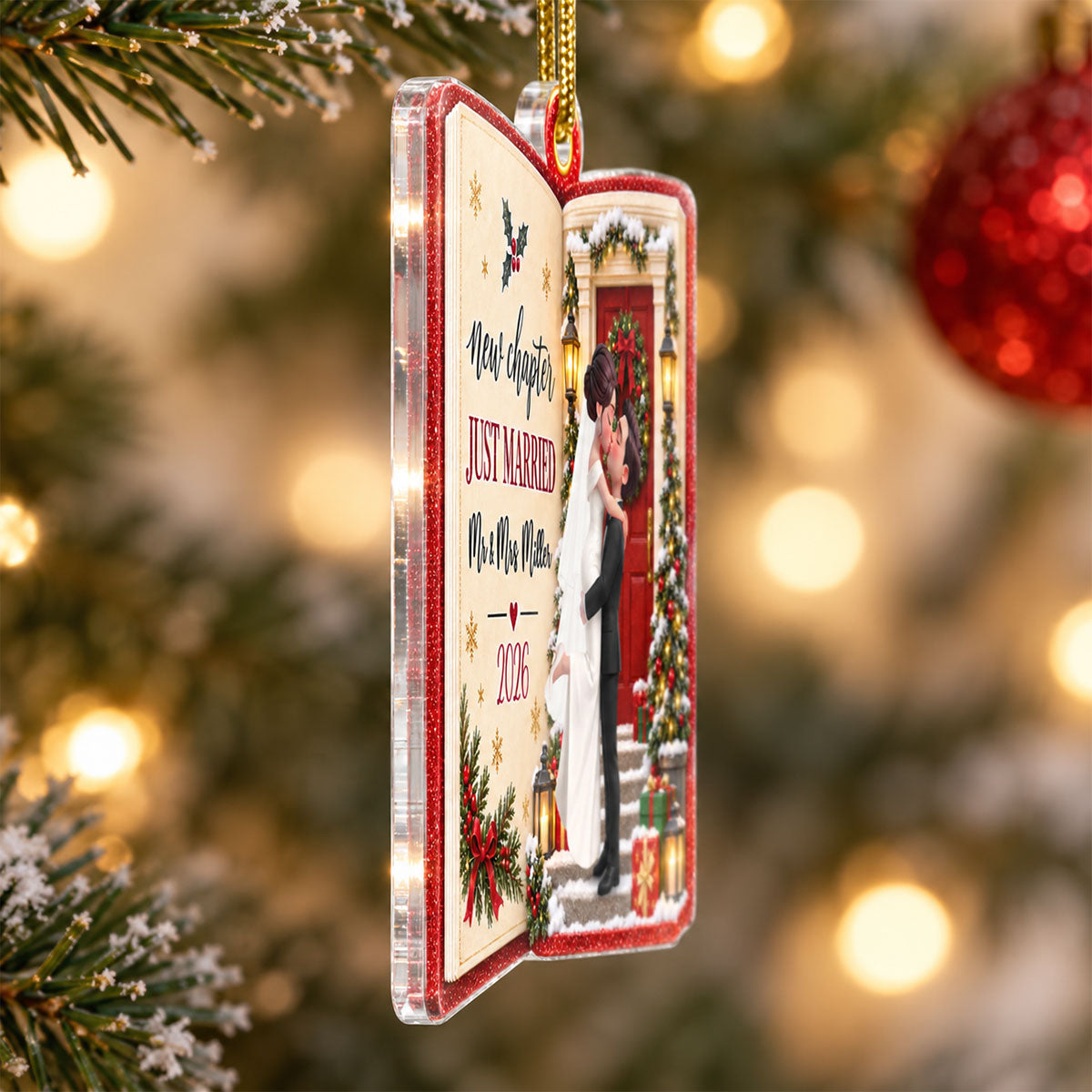 Just Married New Chapter New Memories 2D Flat - Personalized Acrylic Ornament - Christmas Tree Keepsake For Couple