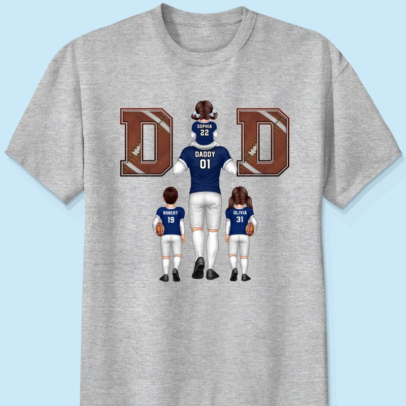 American Football Dad Fan Piggy Back Personalized Shirt, Unique 2025 Father's Day Gift For Dad, For Grandpa, For Husband