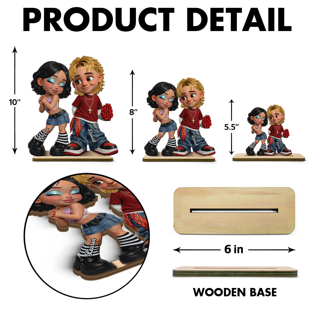 Trendy Y2K Couple - Personalized 2-Layered Wooden Plaque - Heartfelt Valentine's Day Gift For Him, Gift For Her