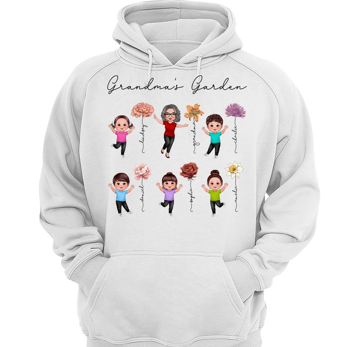 Happy Grandkids Grandma Garden Vintage Birth Month Flowers Mother‘s Day Gift Personalized Shirt