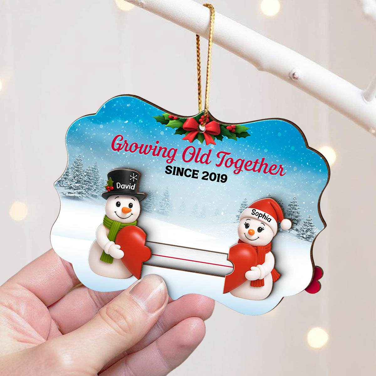 Snowman Couples - Personalized Slider Ornament - Christmas Gift For Him For Her