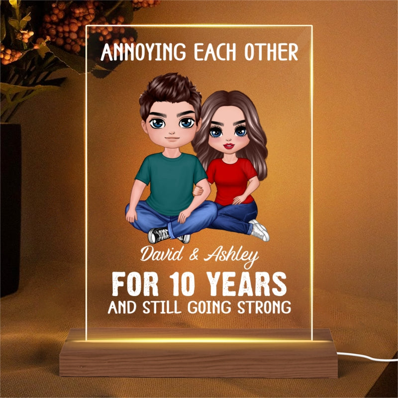 Annoying Each Other Embracing Doll Couple Sitting Personalized Rectangle Acrylic Plaque LED Lamp Night Light