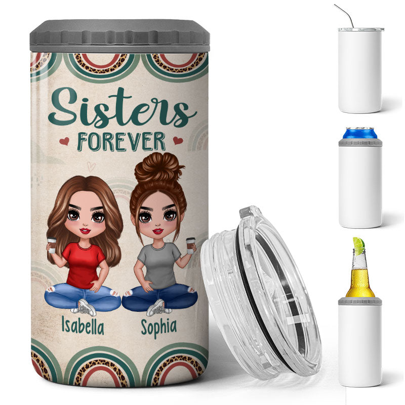 Rainbow Frame Besties Sisters Personalized 4 in 1 Can Cooler