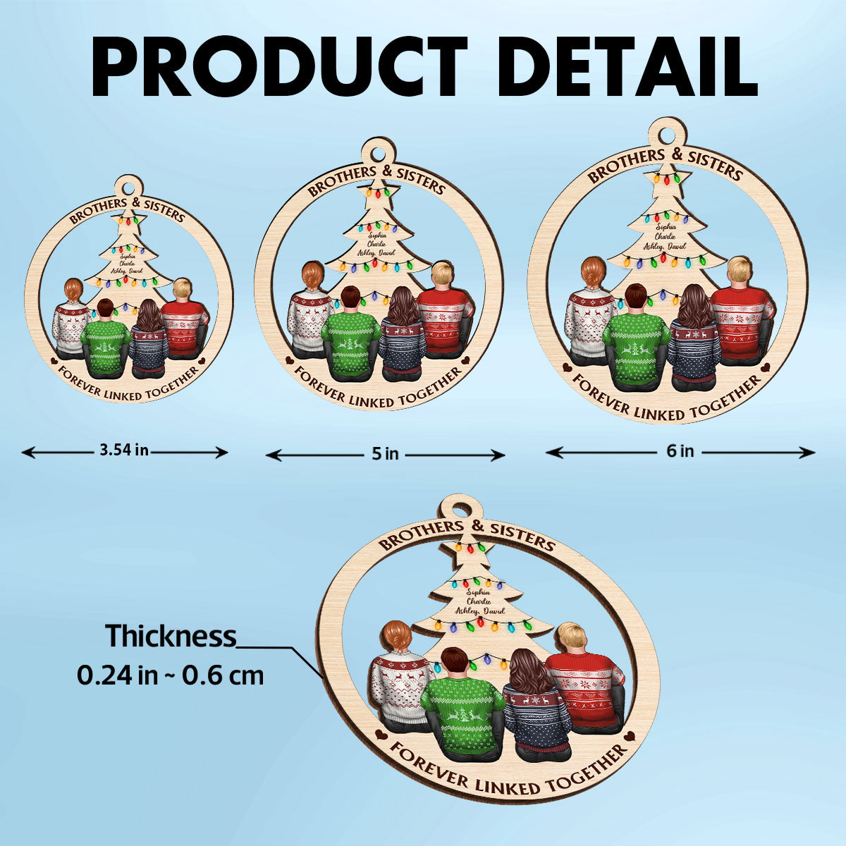 Brother & Sisters Forever Linked Together Christmas Tree Personalized Wooden Ornament