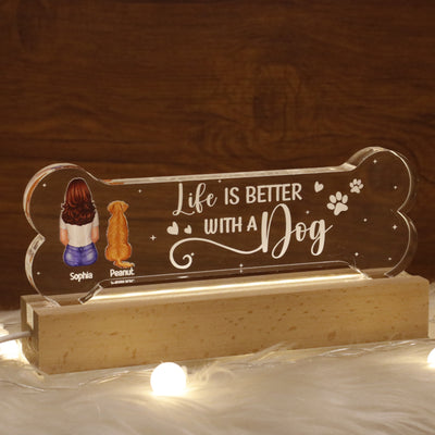 Pawfect Gift For Dog Lover Bond Can‘t Be Broken Personalized Bone Shaped Acrylic Block LED Night Light