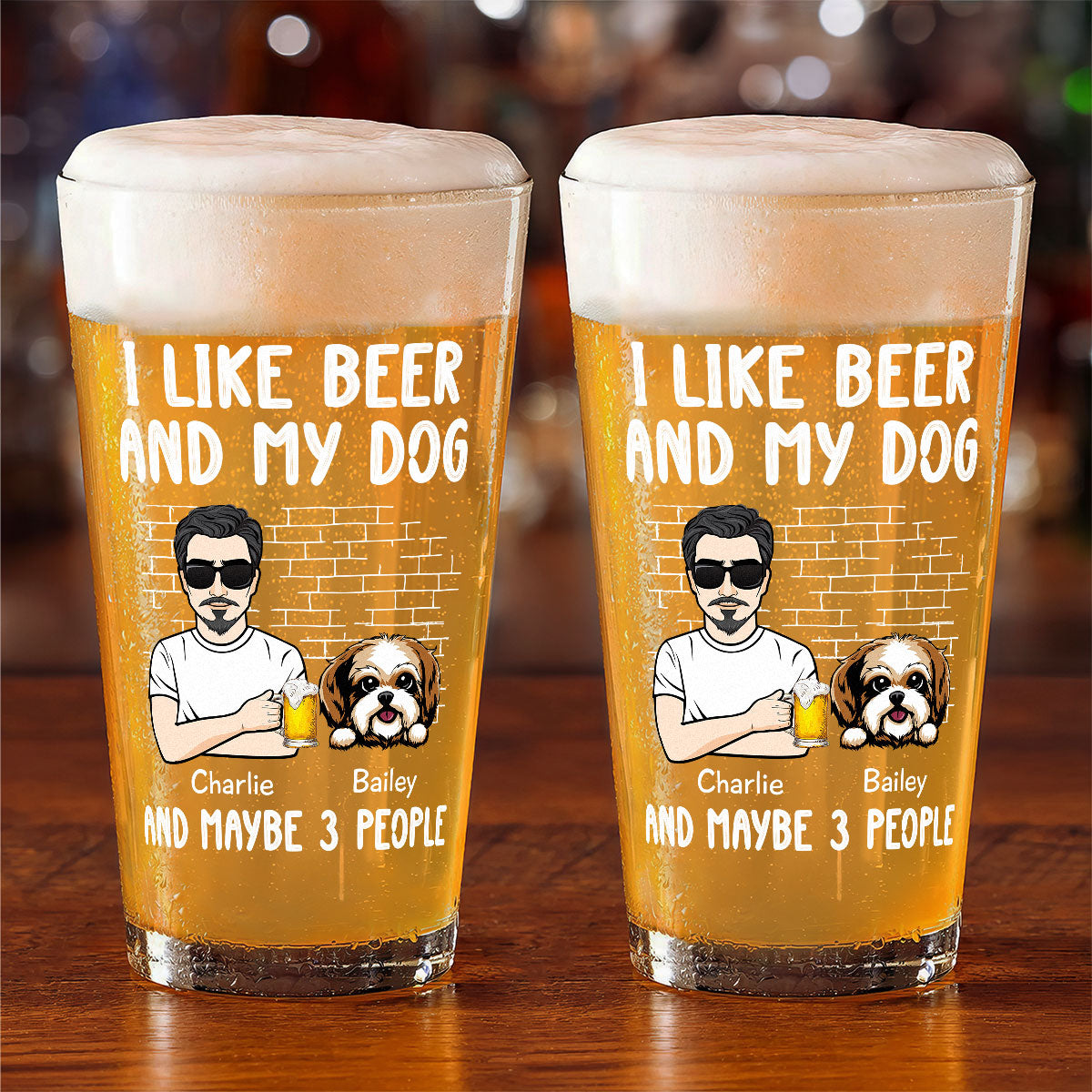 I Like Beer & My Dog Dog Lover Beer Lover Gift Personalized Beer Glass