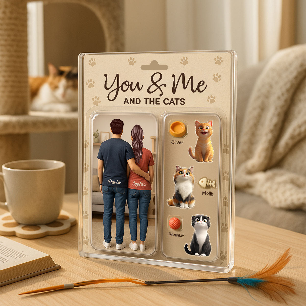 You & Me We Got This Cat Lover Couple Realistic Figures Style Personalized Acrylic Block Plaque