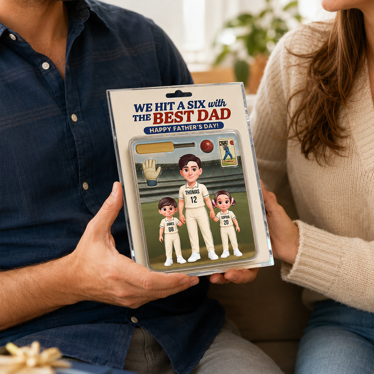 Hit A Six With The Best Dad Cricket Dad - Personalised Acrylic Block Plaque - Father's Day Gift