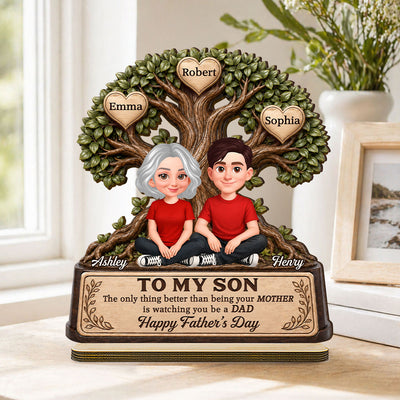 To My Son Watching You Be A Dad From Mom - Personalized 2-Layered Wooden Plaque - Father's Day Gift For Son