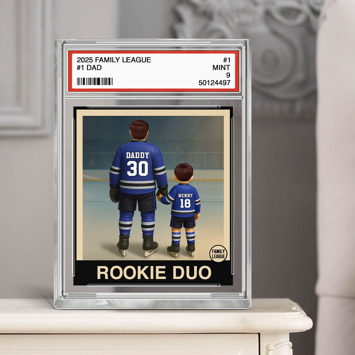 Hockey No. 1 Dad Man & Kids Trading Card Style - Personalized Acrylic Block Plaque
