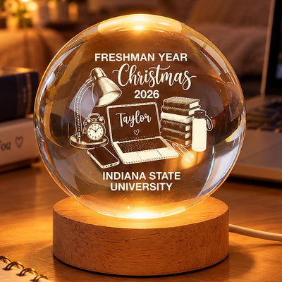 Freshman Year Christmas Study Desk – Personalized Crytal Ball Night Light – College Student Christmas Gift, First Year Keepsake