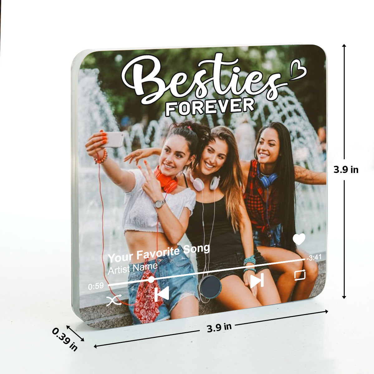 Besties Forever Upload Photo Personalized Music Fridge Magnet, Heartfelt Gift For Best Friends, BFF