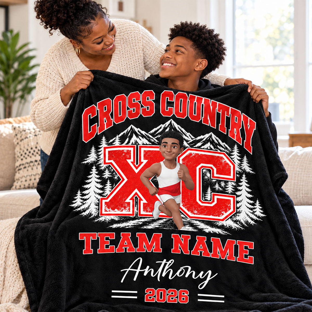 Cross Country XC Runner Custom Name & Team Name - Personalized Fleece Blanket - Christmas Gift For Cross Country Runners, Girls, Boys, Grandkids