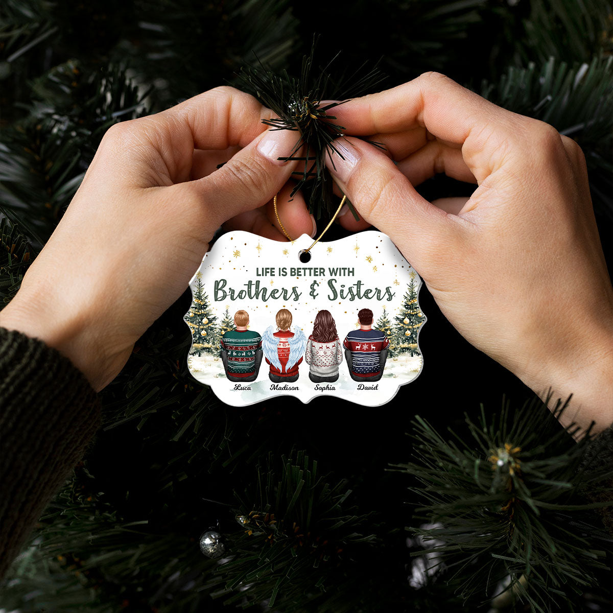 Brother Sisters Christmas Tree Personalized Acrylic Ornament, Christmas Gift for Siblings