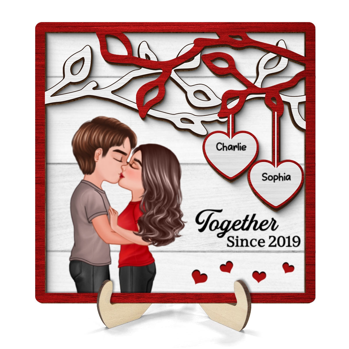 Couple Kissing Under Tree  Personalized 2-Layer Wooden Plaque