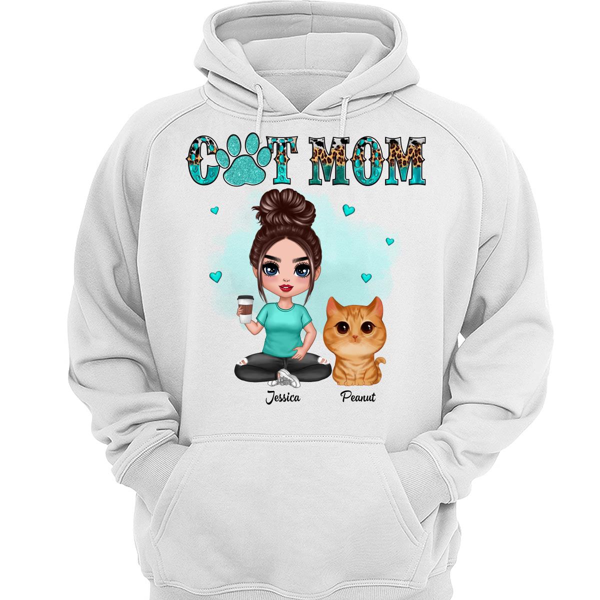 Watercolor Cute Cats Teal And Leopard Cat Mom Personalized Shirt
