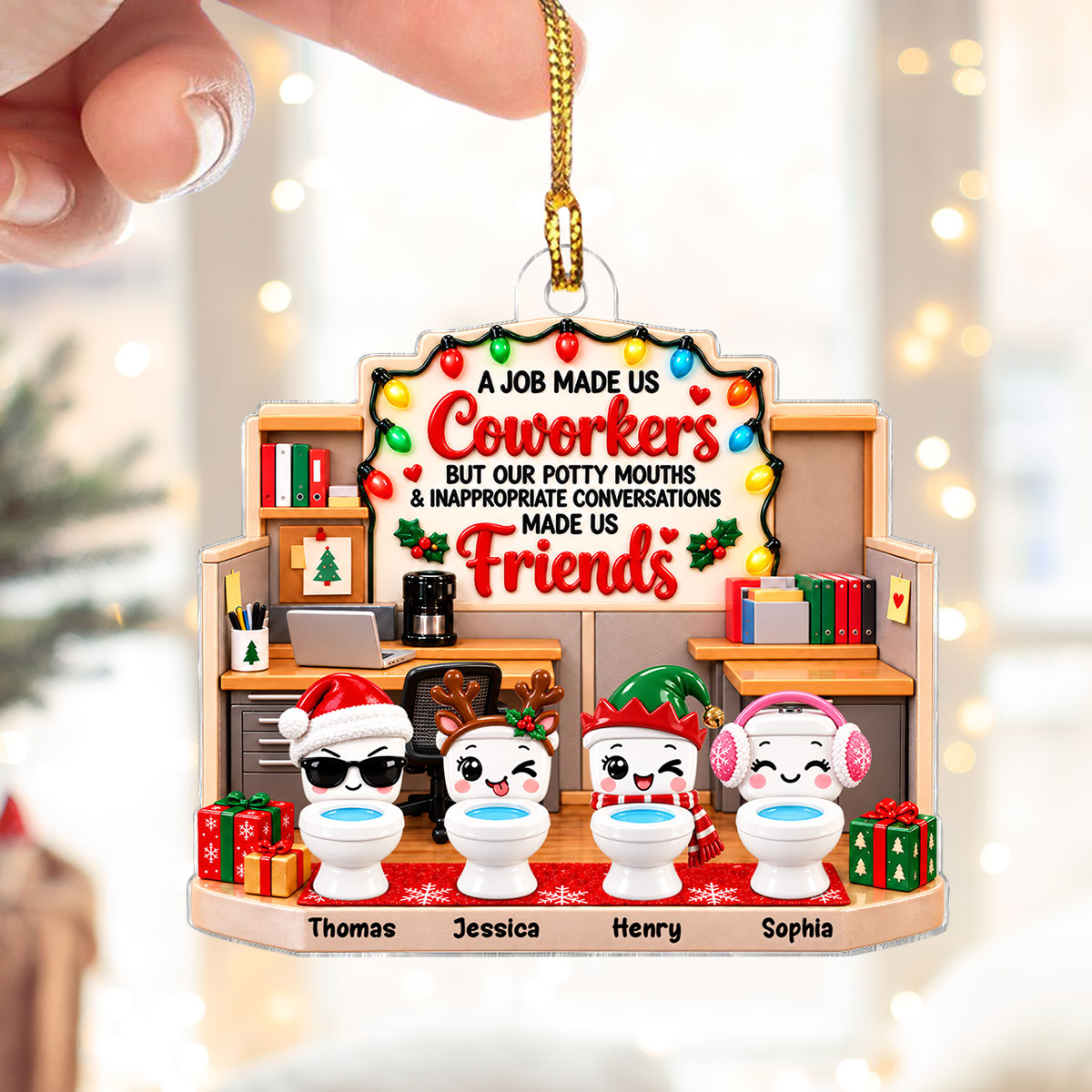 Funny Potty Mouth Coworkers Forever Friends - Personalized Acrylic Ornament - Christmas Gift For Coworkers, Work Besties, Office Friends