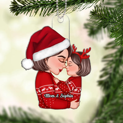 Grandma Mom Holding Kid Embracing Side View Personalized Acrylic Ornament