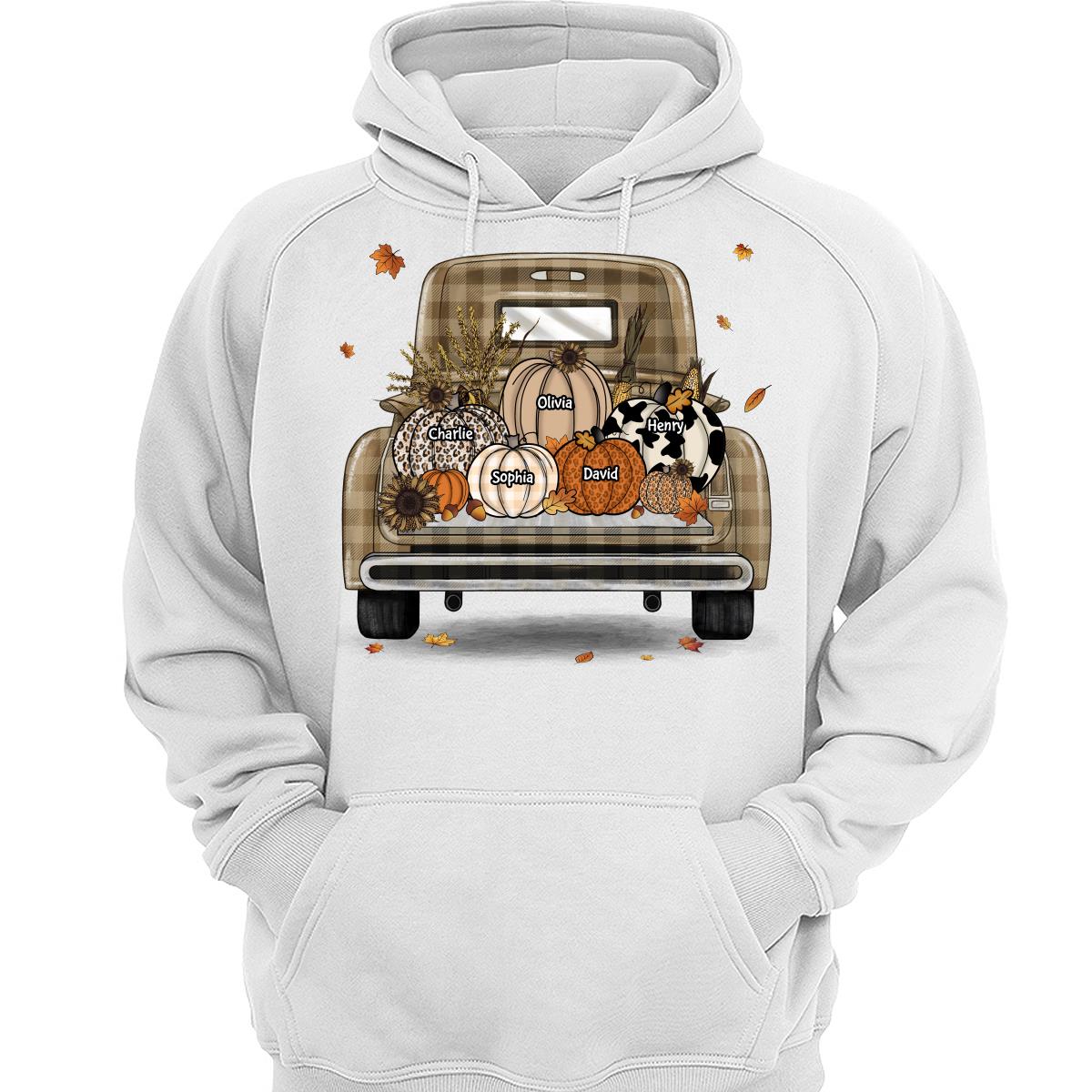 Grandma Mom Fall Season Leopard Truck Pumpkins Personalized Shirt