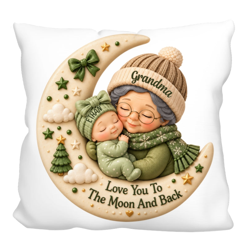 First Christmas as Grandma Love to the Moon and Back - Personalized Pillow - Christmas Gift for Grandma