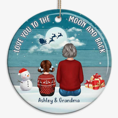 Blue Palette Moon Grandma & Grandkids Back View Personalized Circle Ornament