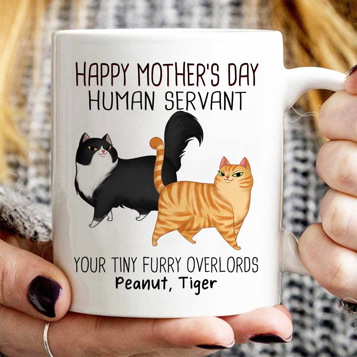 Happy Mother's Day Human Servant Cartoon Walking Cat Personalized Mug