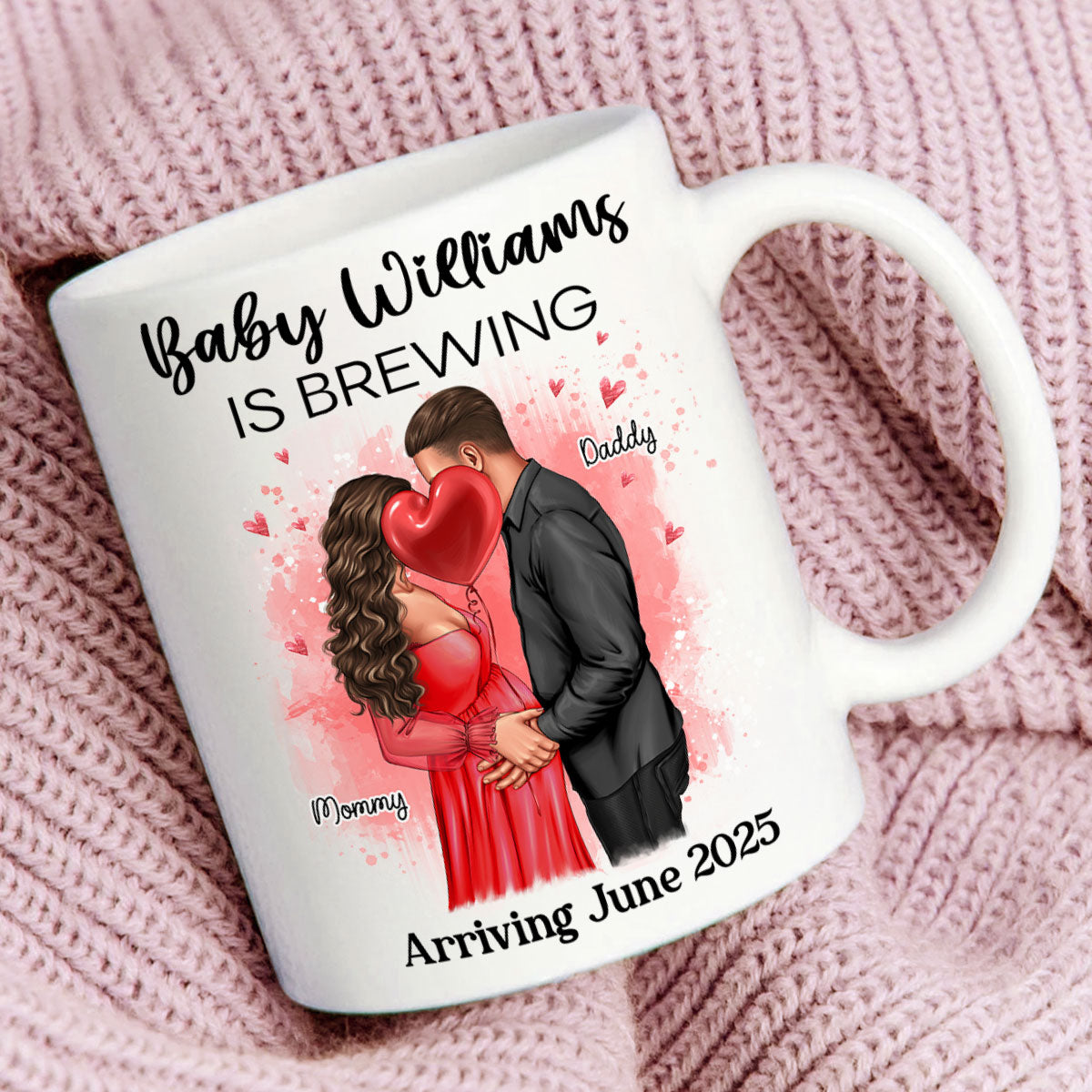 Baby Is Brewing Pregnancy Kissing Couple Personalized Mug Expecting Mom Gift, Expecting Parents Gift,  Gift