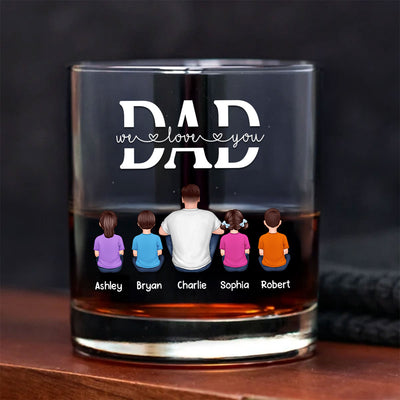 Best Dad Ever Back View Man Kids Dog Cat Personalized Whiskey Glass, Wine Glass, Father's Day Gift for Dad