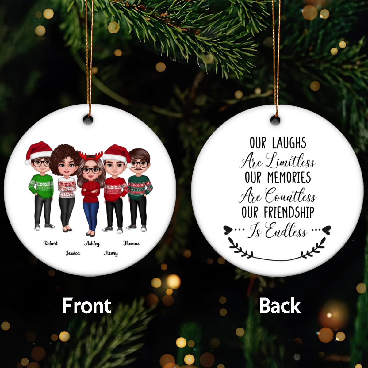 Our Laughs Are Limitless Our Memories Are Countless Personalized Christmas Friendship Ceramic Ornament, Christmas Gift For Best Friends, Coworkers