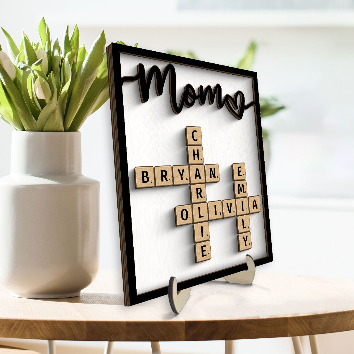 Grandkids Names In Crossword Unique Gift For Mom Grandma Personalized 2-Layer Wooden Plaque