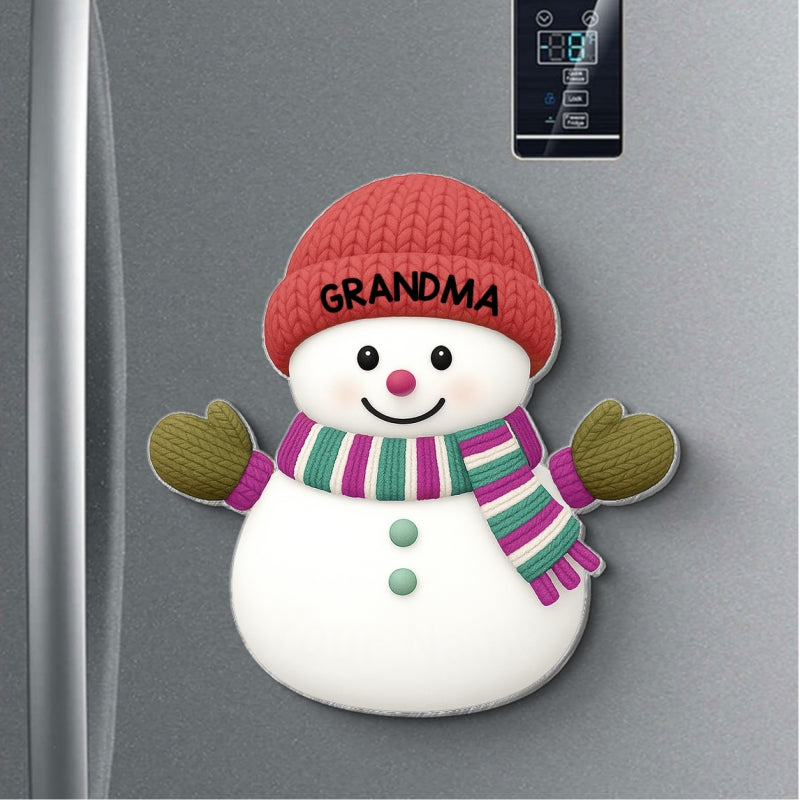 Christmas Grandma Grandpa And Grandkids Snowman Together - Personalized Acrylic Fridge Magnet