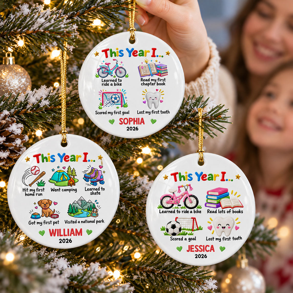 Things Kid Achieved This Year I... 2D Flat - Personalized Ceramic Ornament - Kid Milestones Keepsake, Custom Childhood Memories Keepsake
