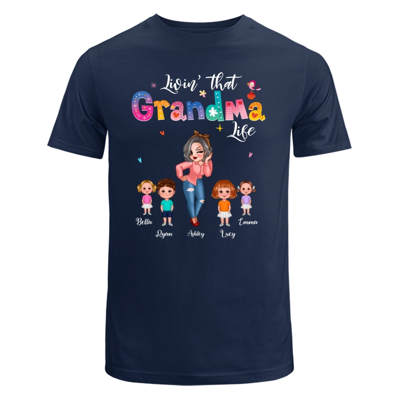Livin‘ That Grandma Life Pretty Woman & Kids Gift For Grandma Personalized Dark Shirt