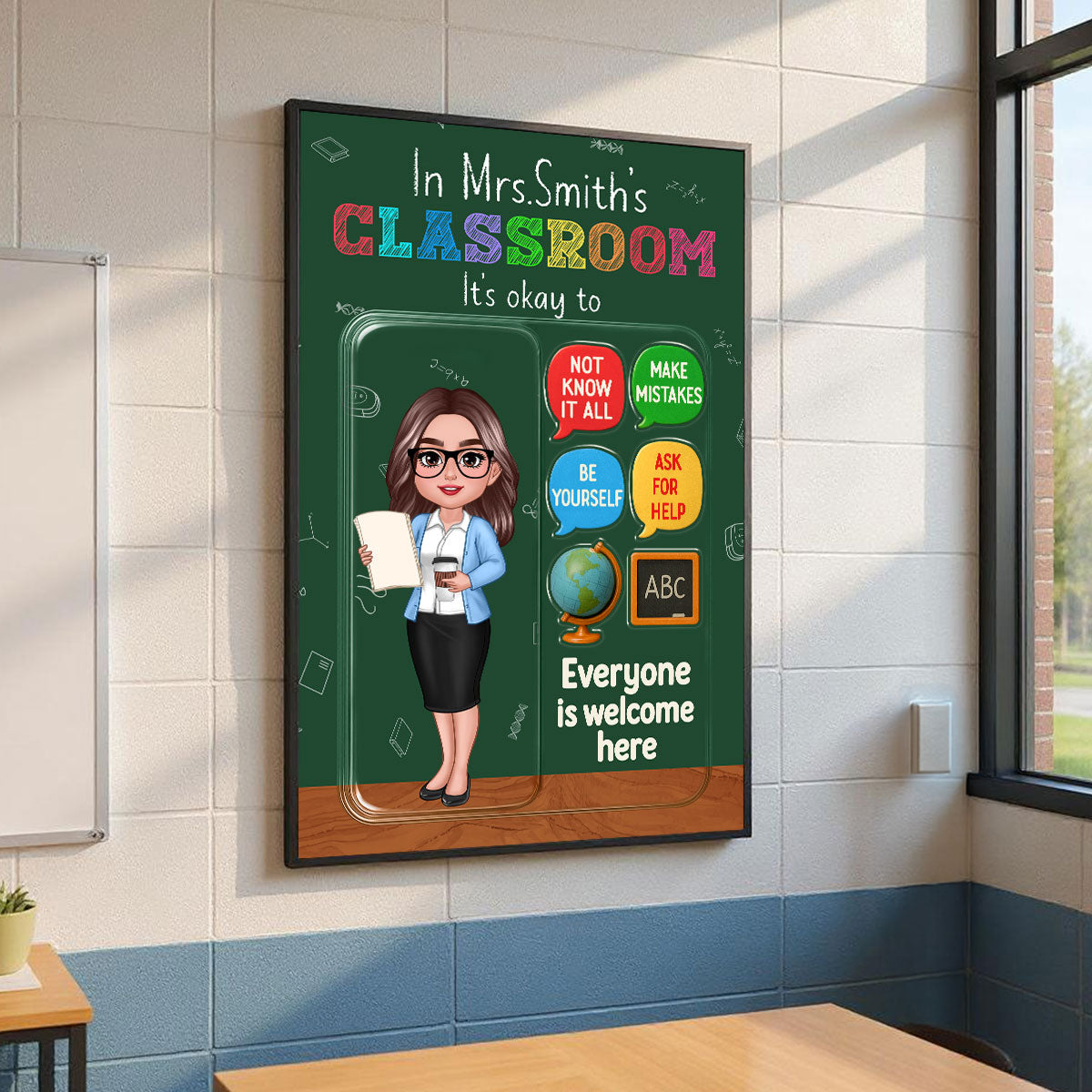 In Teacher Classroom 3D Effect Action Figure Personalized Poster, Back to School Gift for Teachers