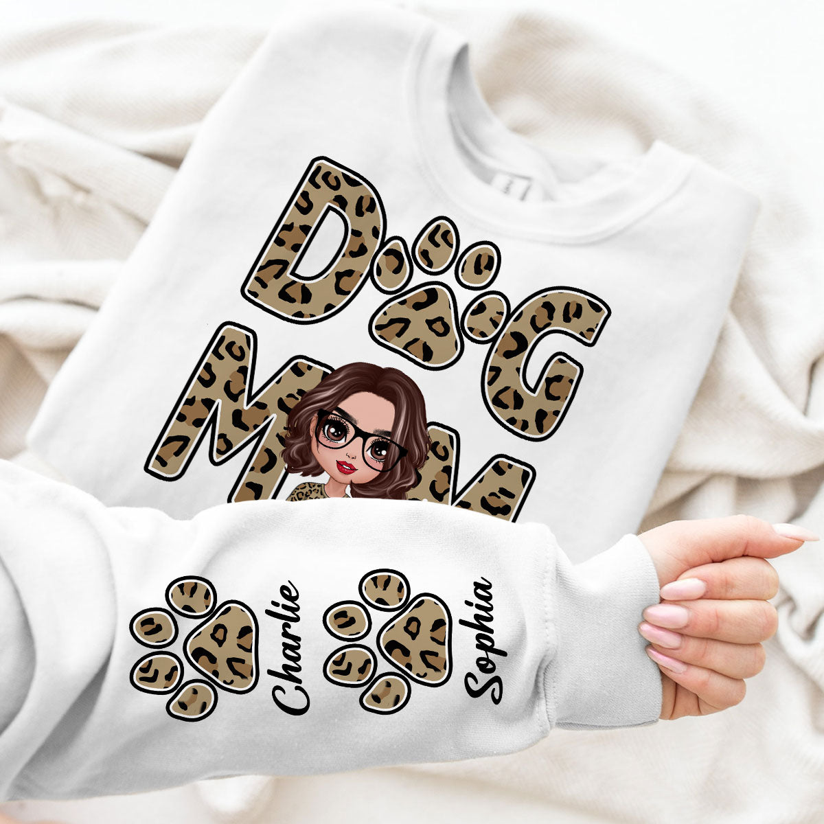 Leopard Dog Mom Gift For Dog Lovers Personalized Sleeve Printed Sweatshirt