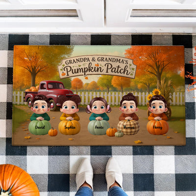 Fall Season Pumpkins Welcome To Grandma Grandpa Grandparents House Personalized Doormat