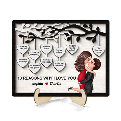 Couple Kissing Under Heart Tree Reasons I Love You Personalized 2-Layer Wooden Plaque, Valentine‘s Day Gift For Him, For Her