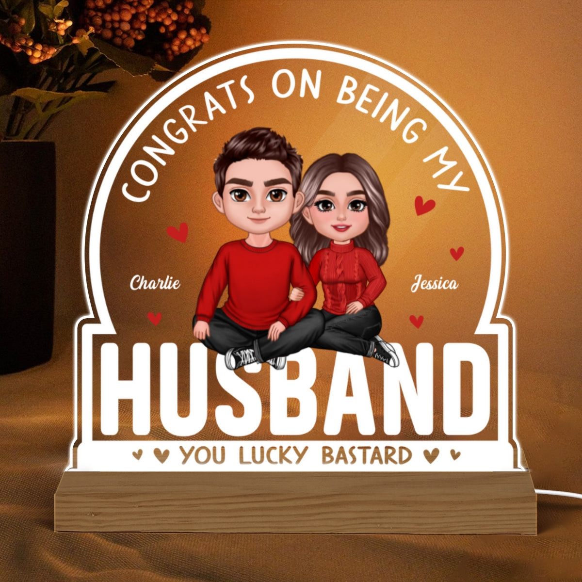Congrats On Being My Boyfriend Girlfriend Husband Wife Gift For Couples Personalized Acrylic LED Night Light