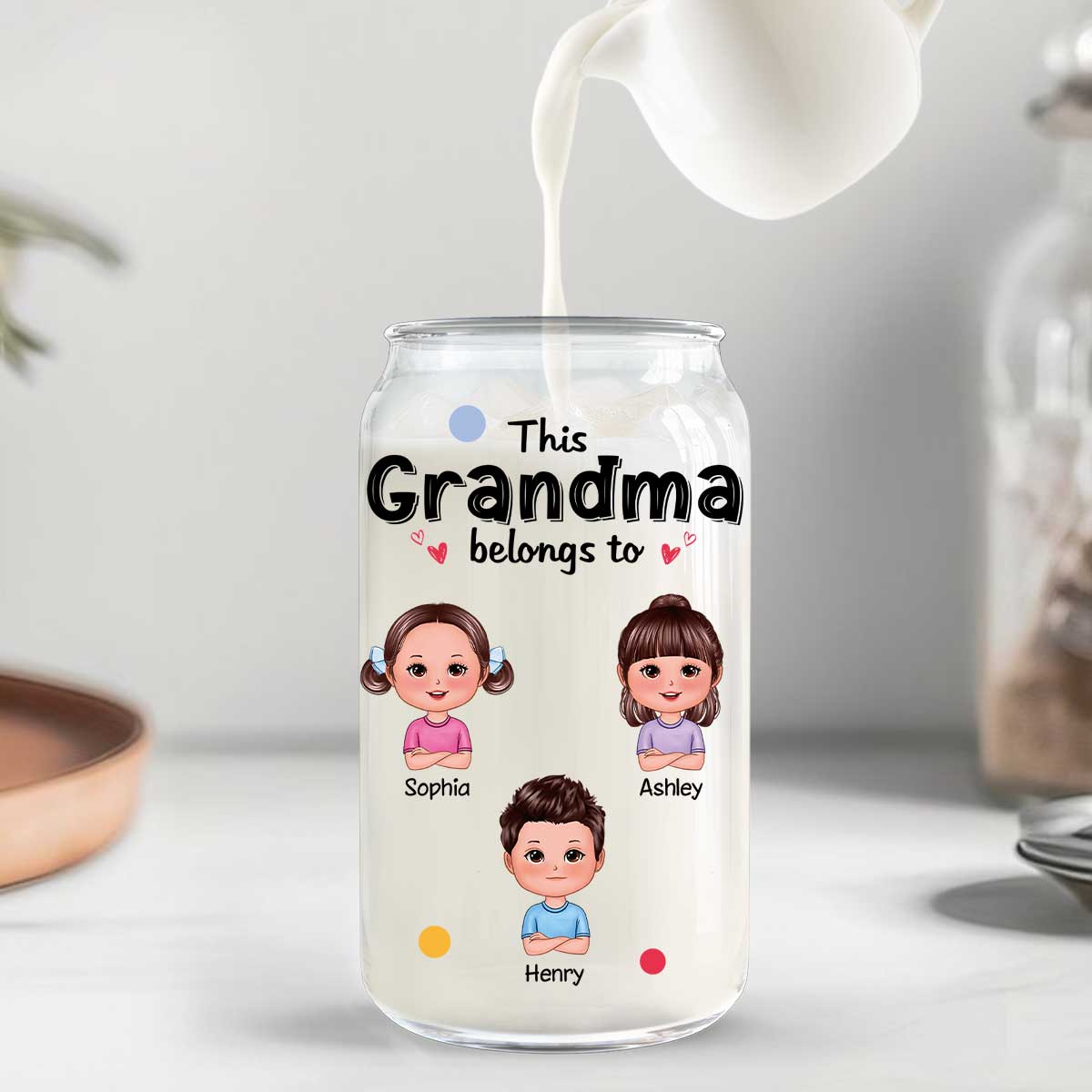 This Grandma Mom Belongs To Cute Kids Personalized Clear Glass Can