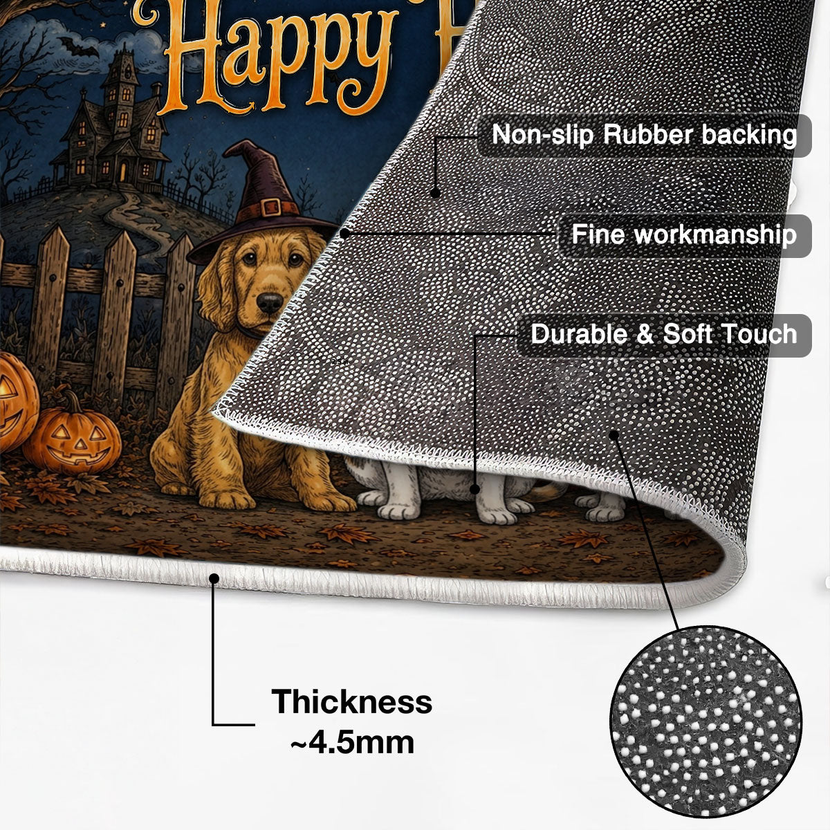 Vintage Dog Cat Halloween Night Photo Upload - Personalized Doormat - Halloween Gift For Dog Mom, Cat Mom