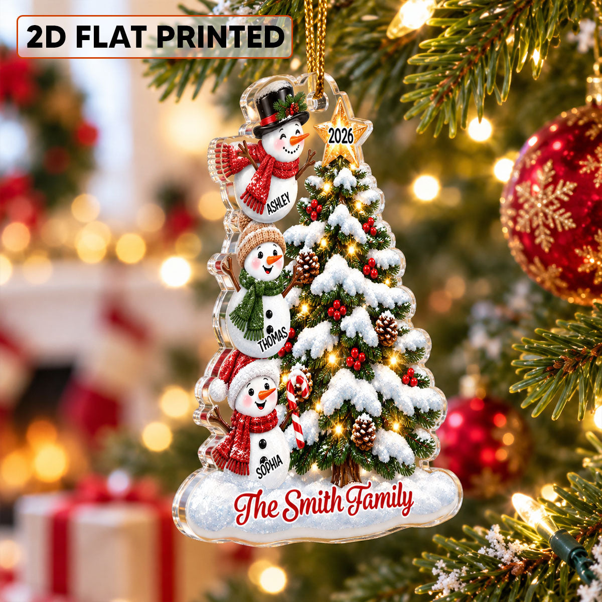 Snowman Family Grandkids Christmas Tree - Personalized Acrylic Ornament - Gift For Boys, Girls