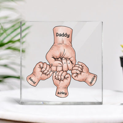 Dad Grandpa And Kids Fist Bump Hands Father's Day Gift Personalized Square Acrylic Block