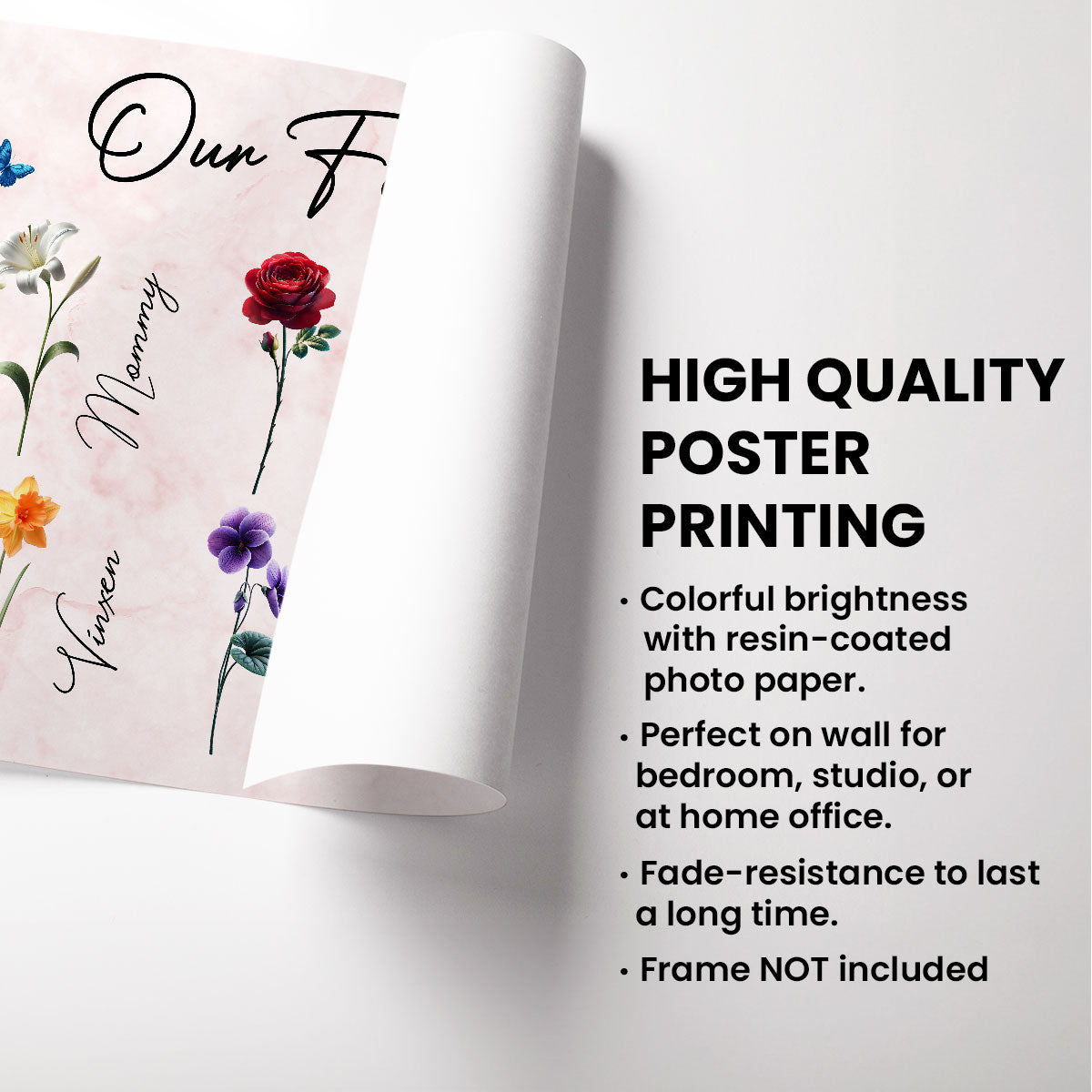 3D Effect Birth Month Flowers Our Family Garden Personalized Poster, Gift For Mom, Grandma