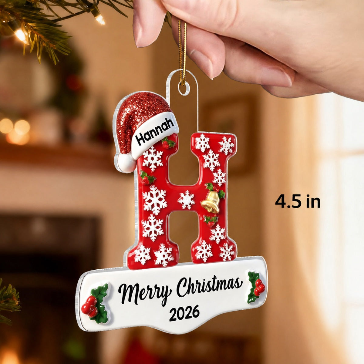 3D Effect Christmas Festive Initial Name - Personalized Acrylic Ornament