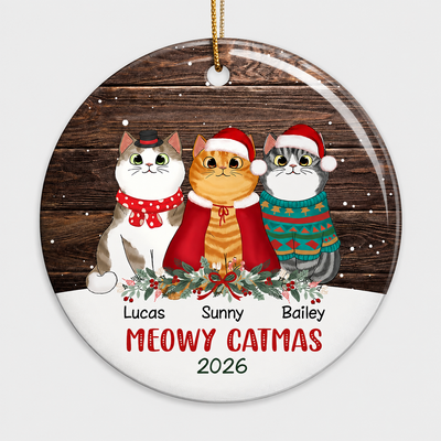 Snow Wood Fluffy Cat Christmas Personalized Circle Ornament