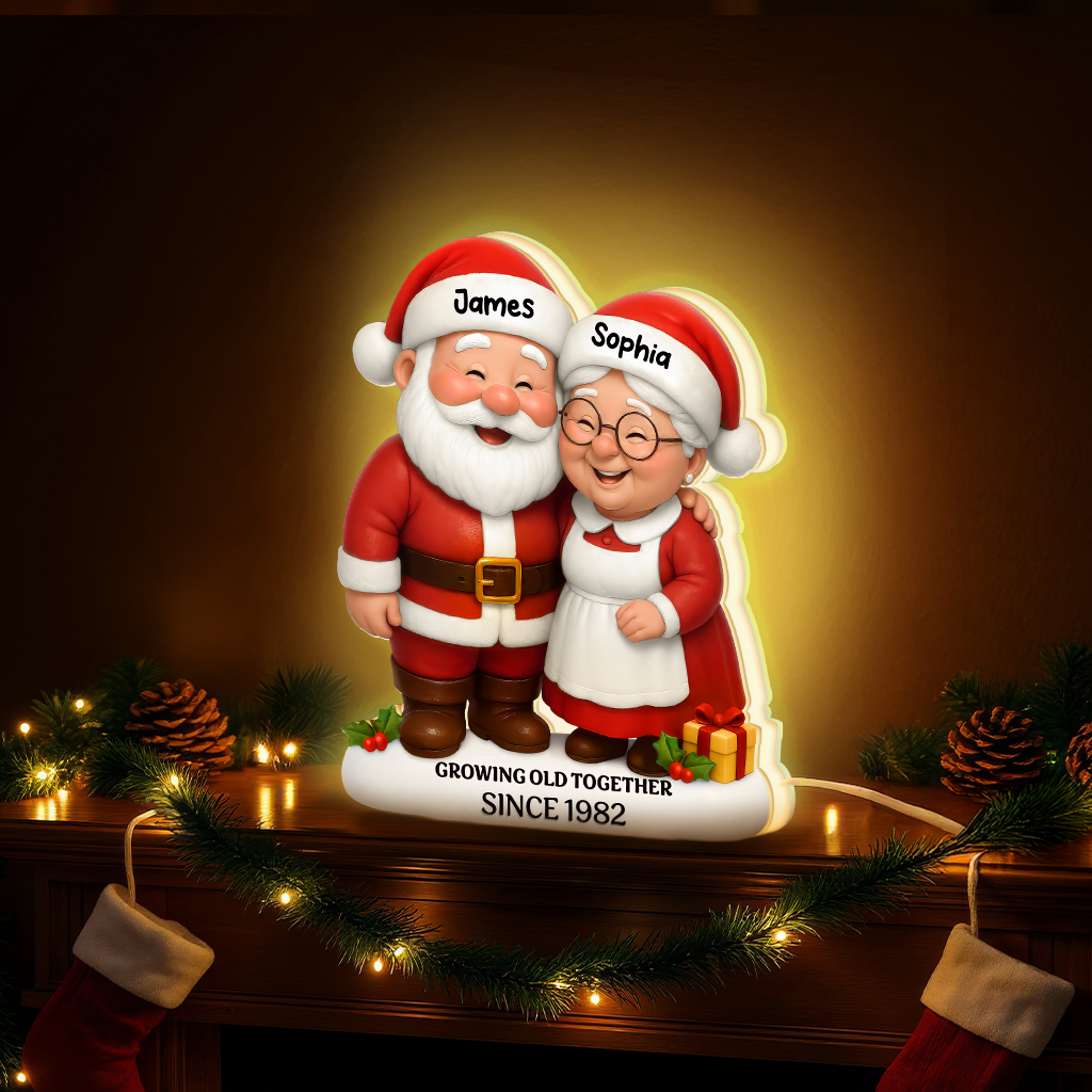 Christmas Santa Couple Growing Old Together - Personalized Light Box - Gift For Couple