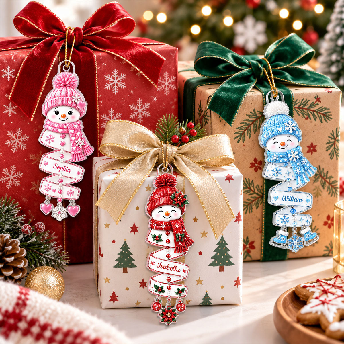 Christmas Snowman Spiral Style Custom Kids Names, Family Member Names - Personalized Acrylic Ornament - Christmas Gift For Kids, Family
