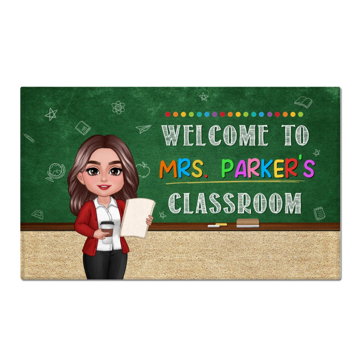 Classroom Green Board Welcome To Classroom Teacher Personalized Doormat