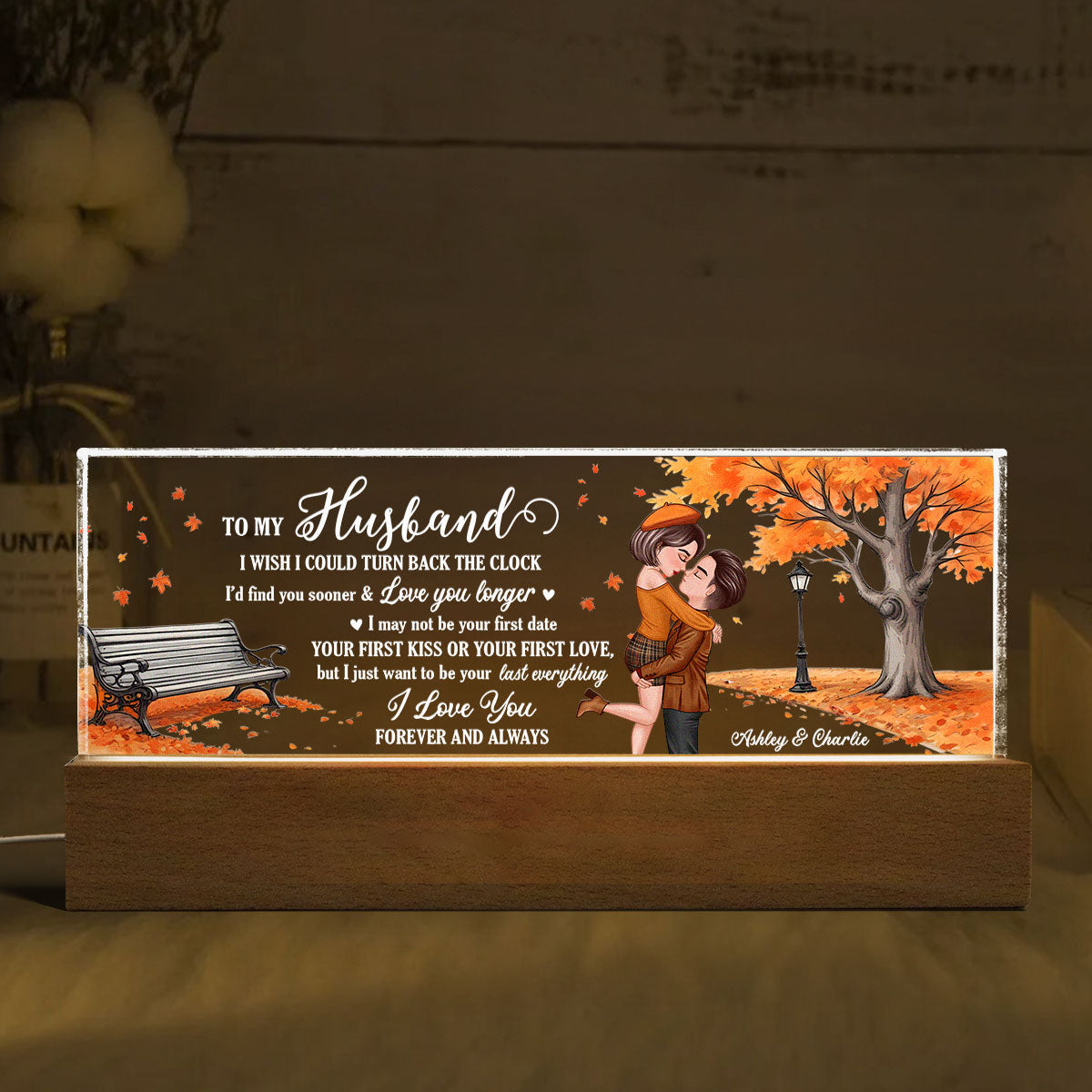 I Wish Could Turn Back The Clock Fall Season Couple Personalized Acrylic LED Night Light, Gift For Him, Gift For Her